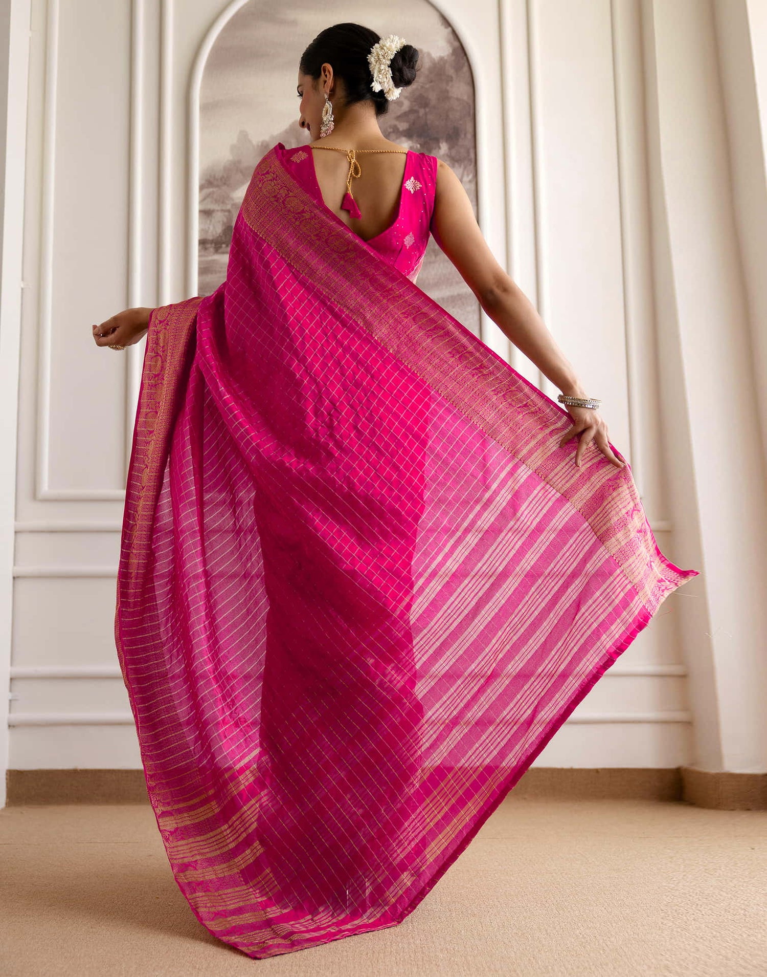 Rani Pink Silk Woven Saree