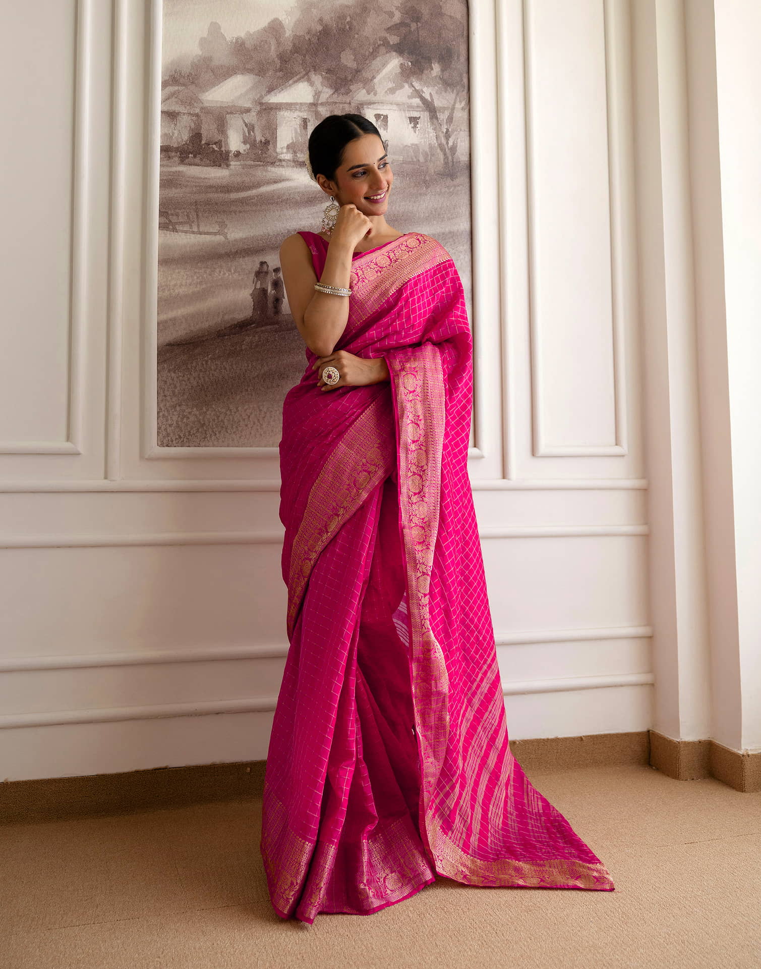 Rani Pink Silk Woven Saree