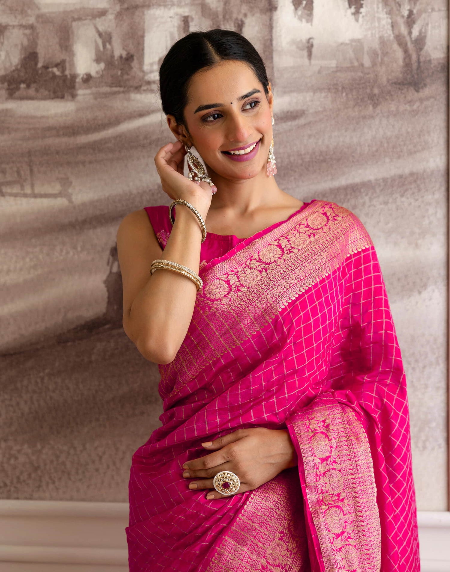 Rani Pink Silk Woven Saree