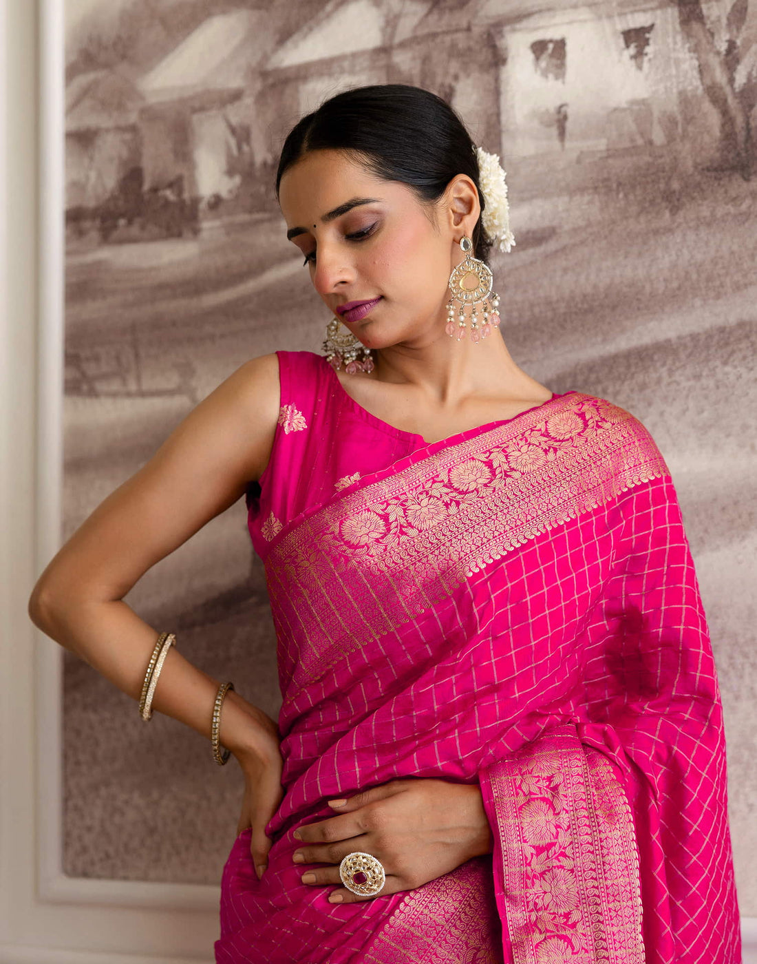 Rani Pink Silk Woven Saree