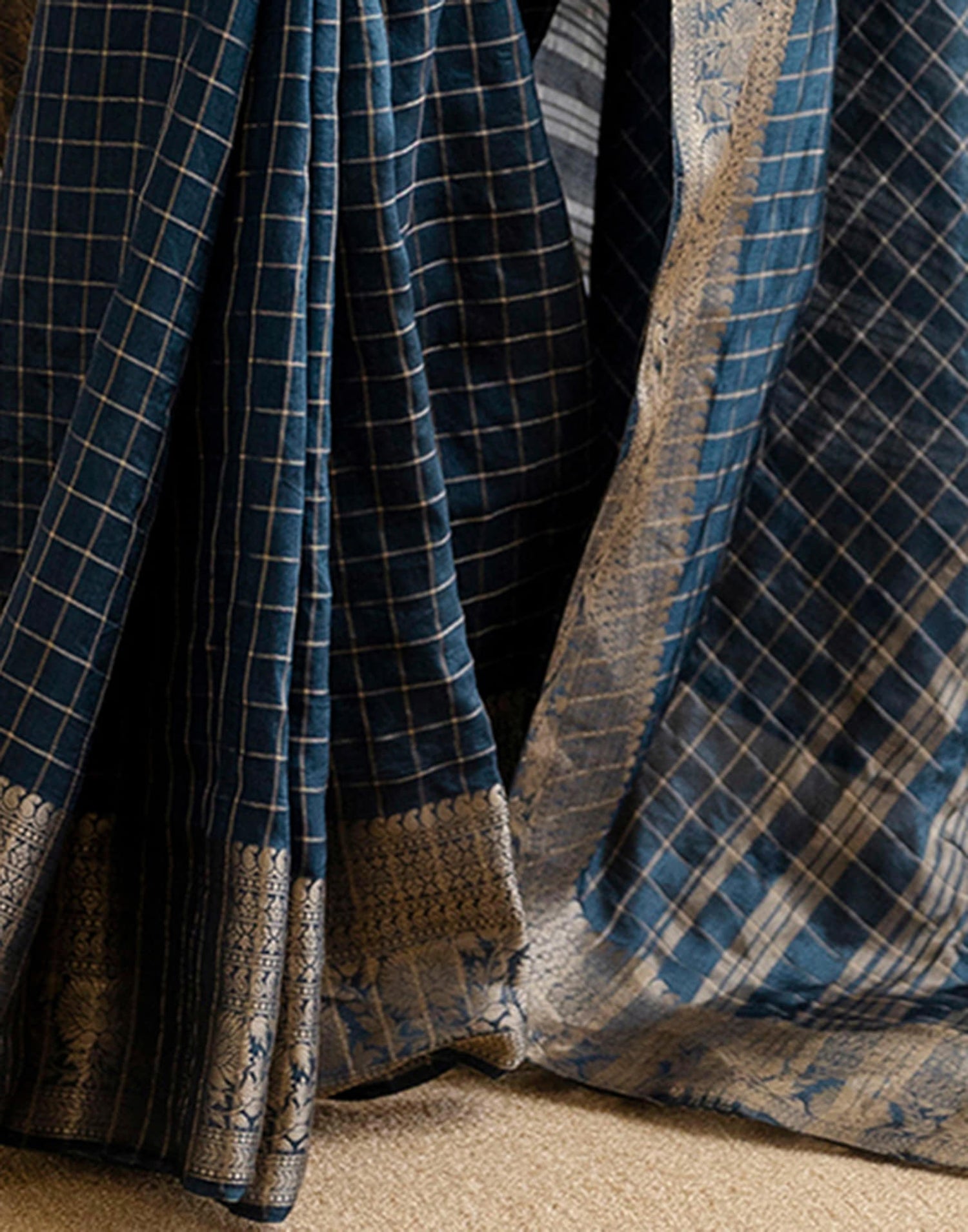 Cyan Blue Silk Woven Saree