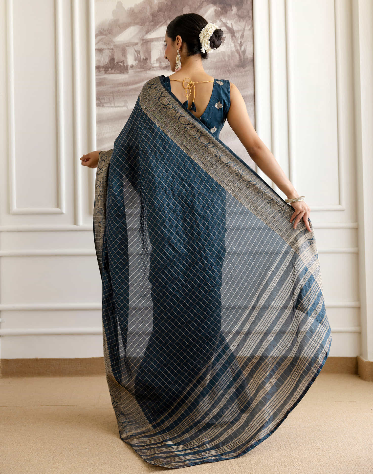 Cyan Blue Silk Woven Saree