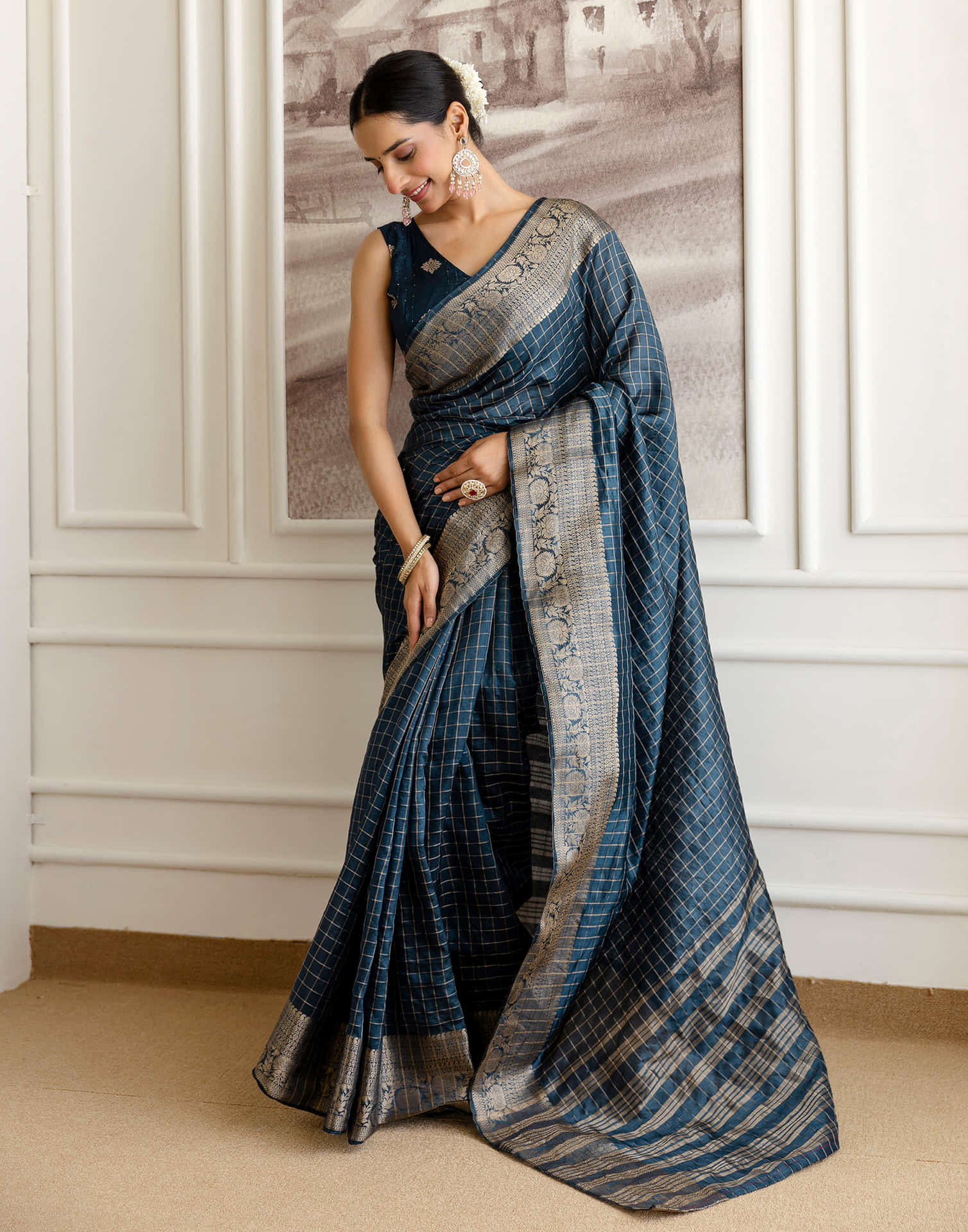 Cyan Blue Silk Woven Saree