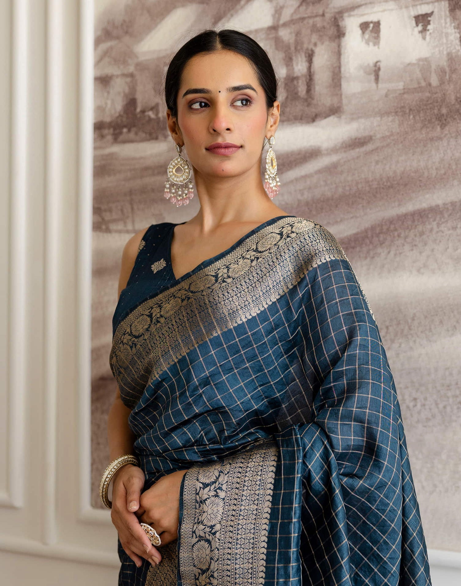 Cyan Blue Silk Woven Saree