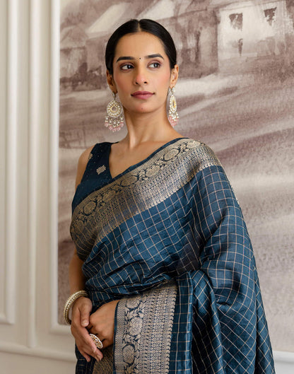 Cyan Blue Silk Woven Saree