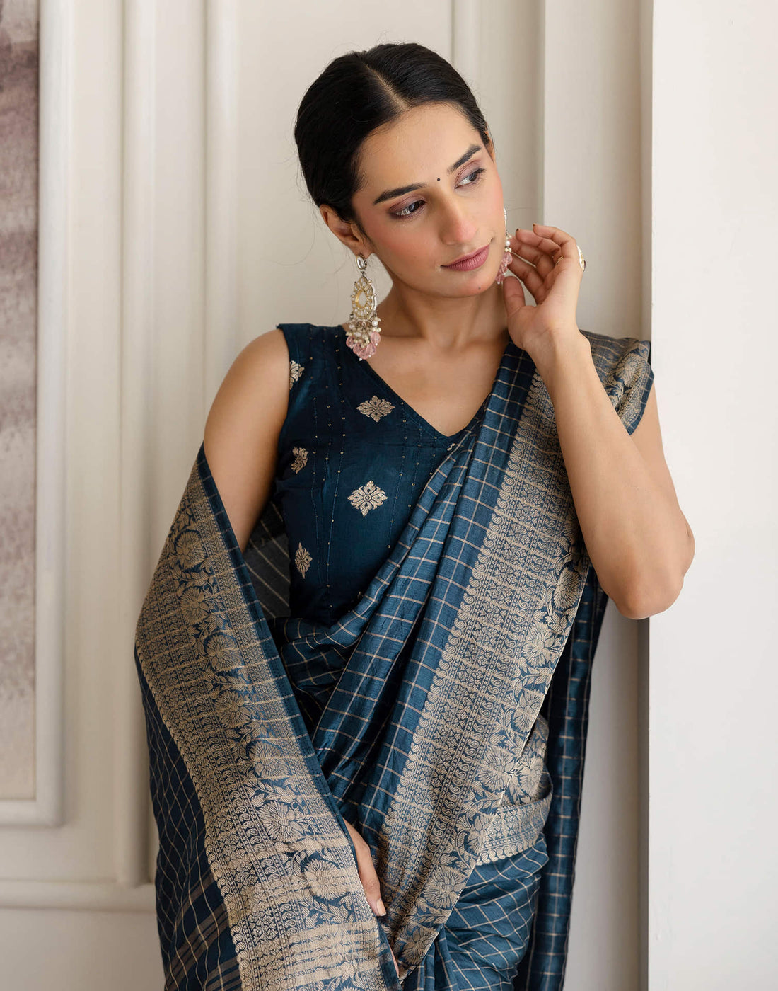 Cyan Blue Silk Woven Saree