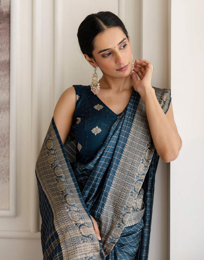 Cyan Blue Silk Woven Saree