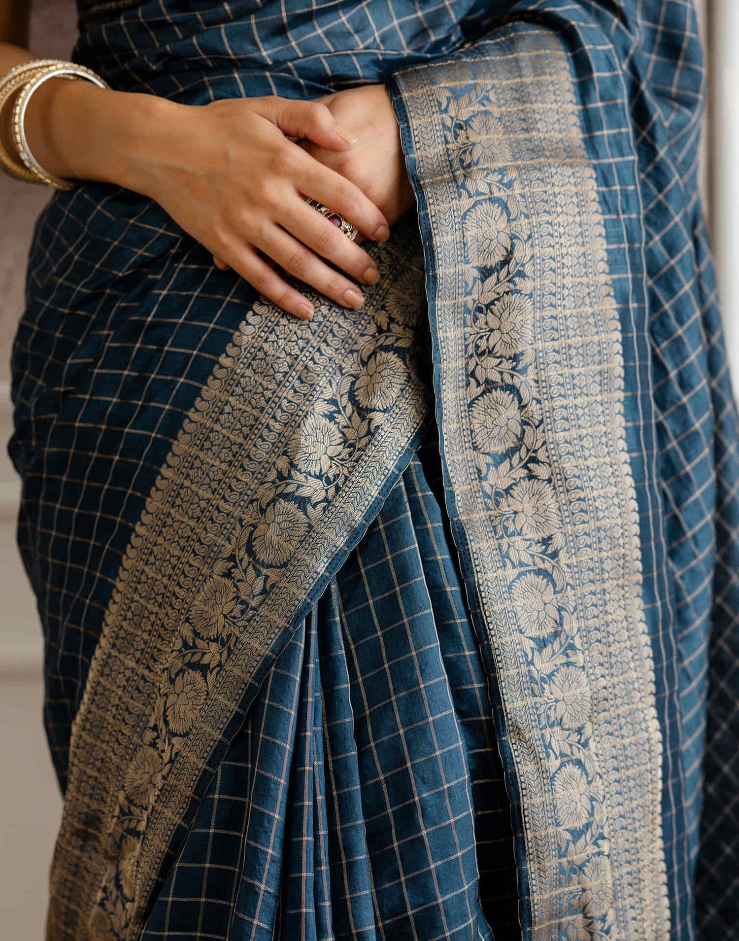 Cyan Blue Silk Woven Saree