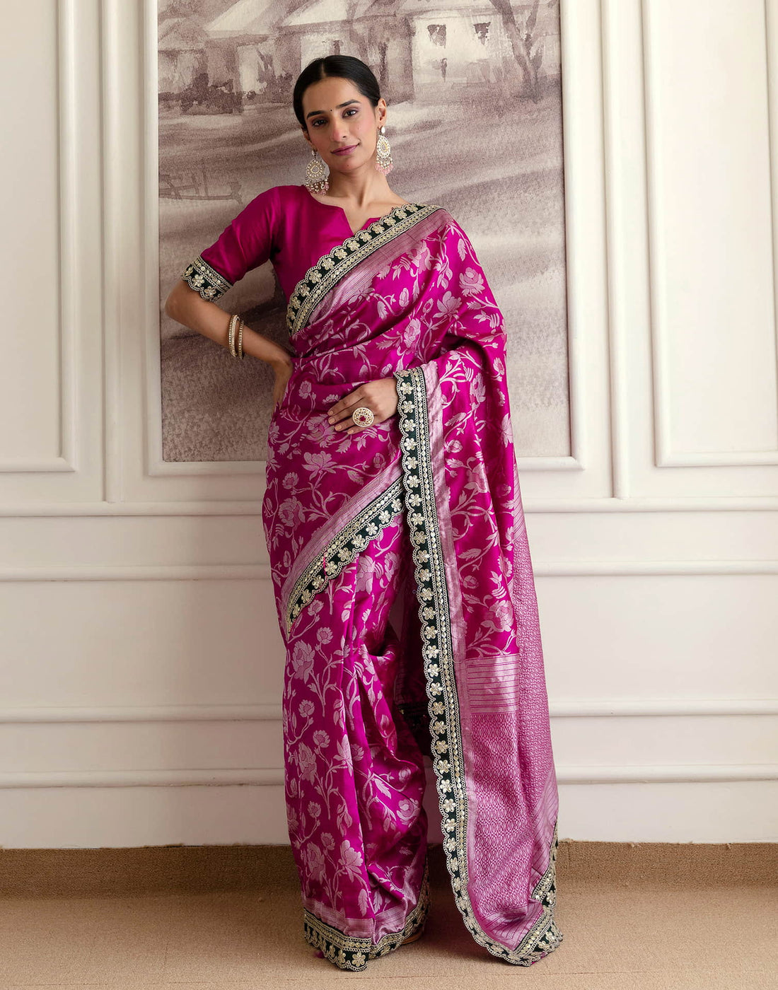 Magenta Silk Woven Saree
