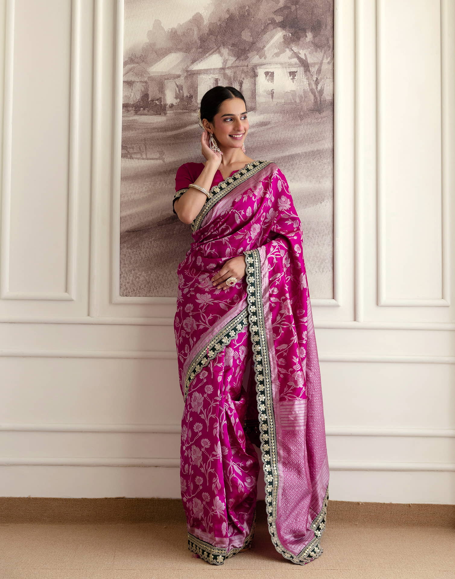 Magenta Silk Woven Saree