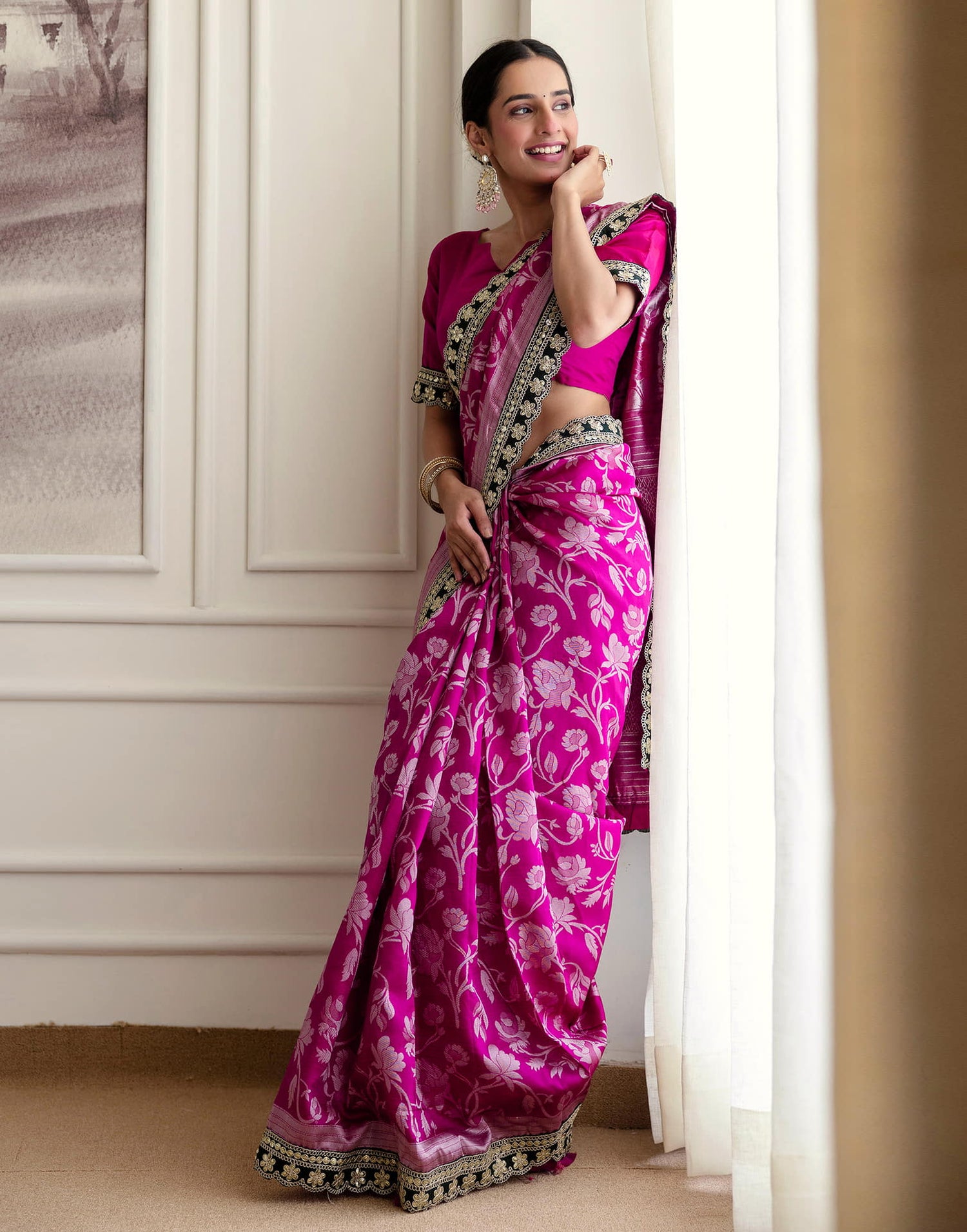 Magenta Silk Woven Saree