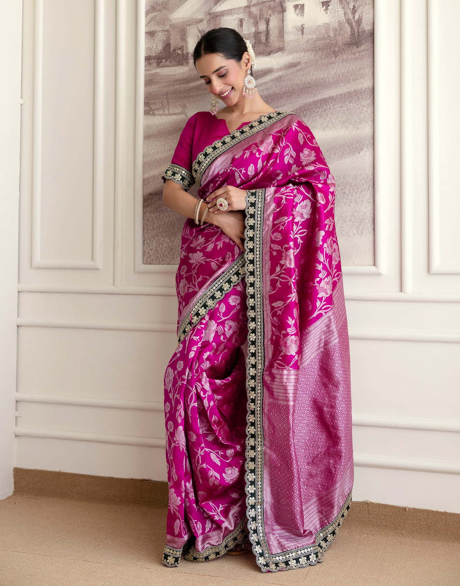 Magenta Silk Woven Saree