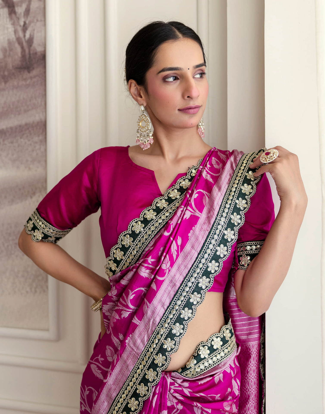 Magenta Silk Woven Saree