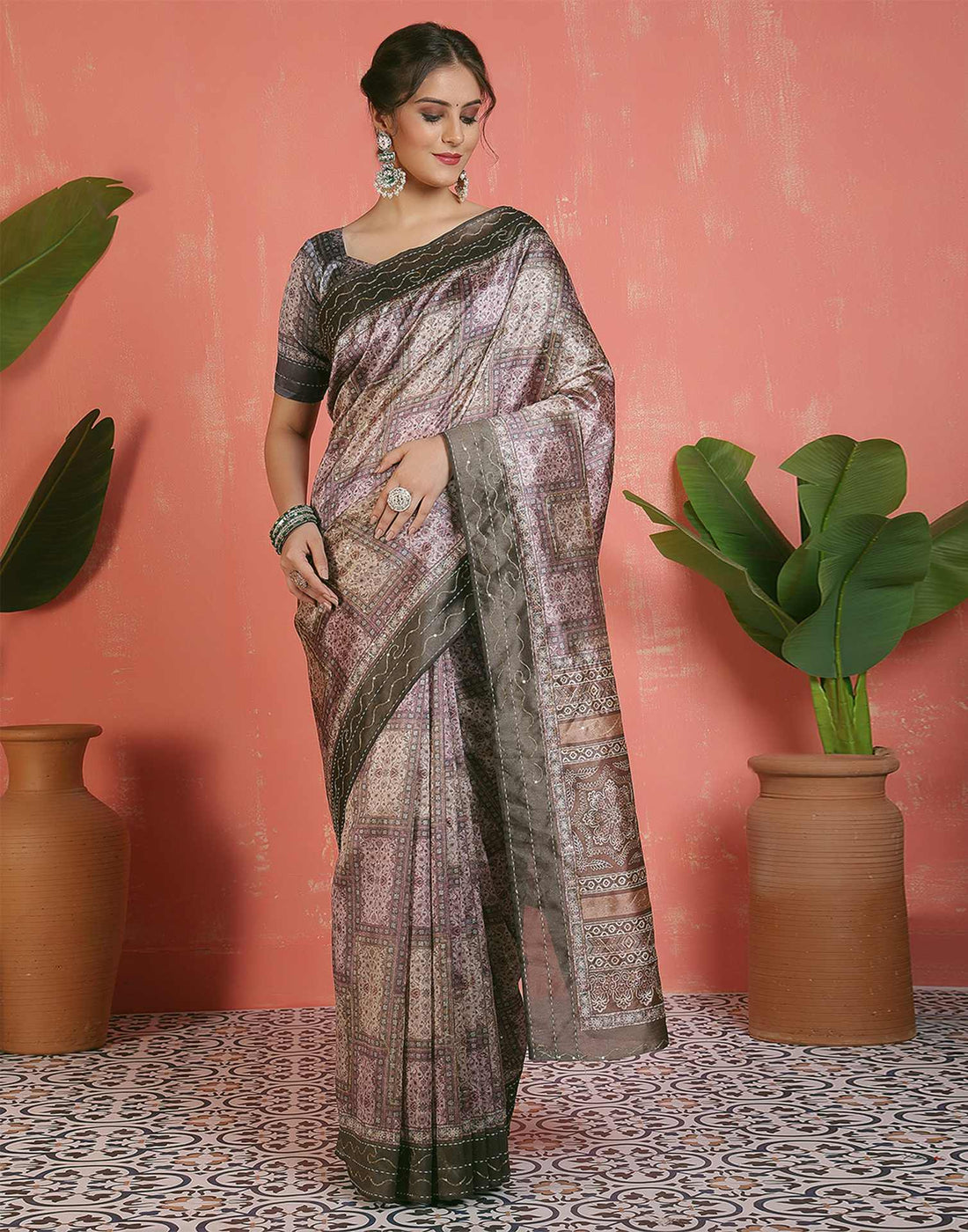 Mehandi Green Silk Printed Saree