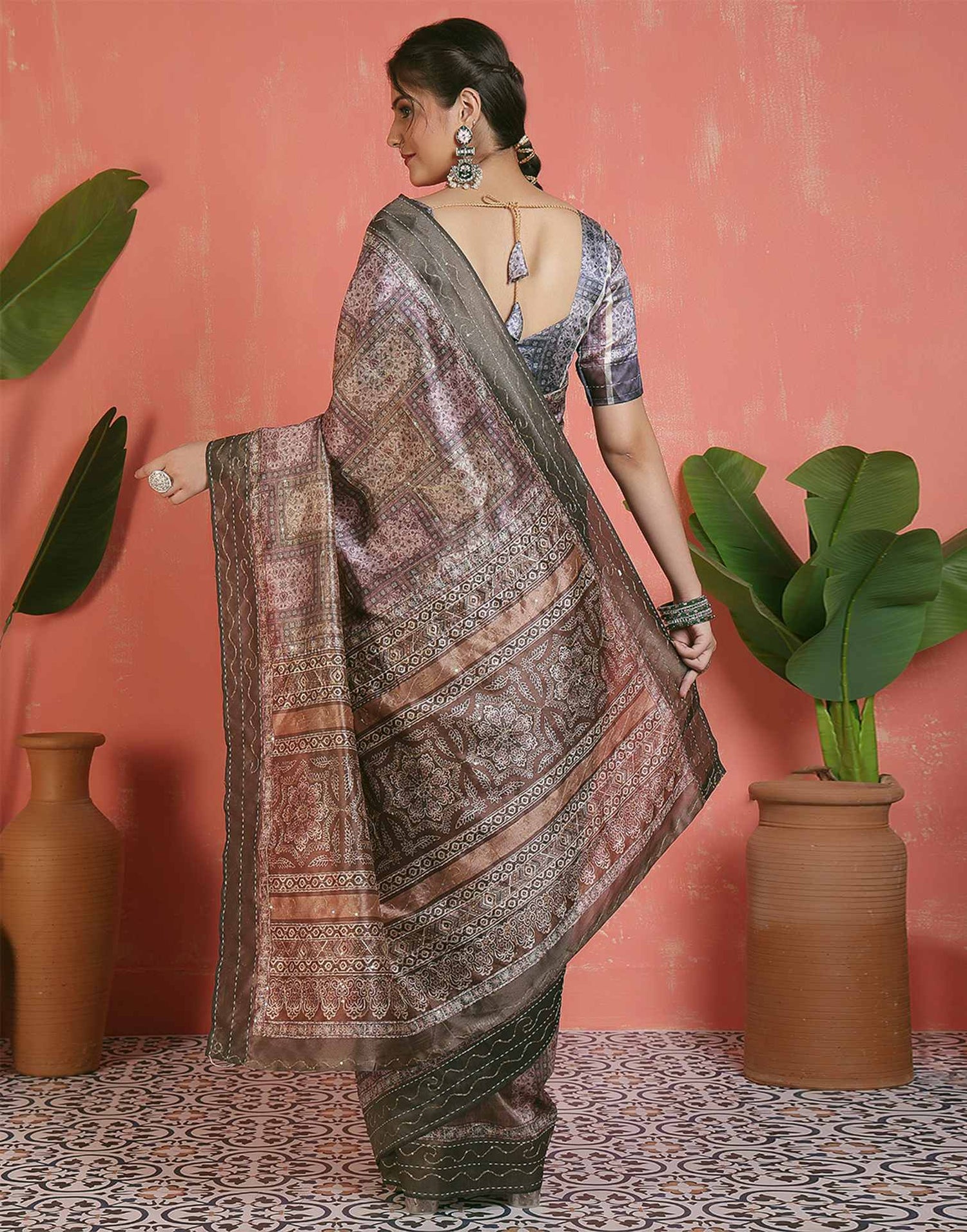 Mehandi Green Silk Printed Saree