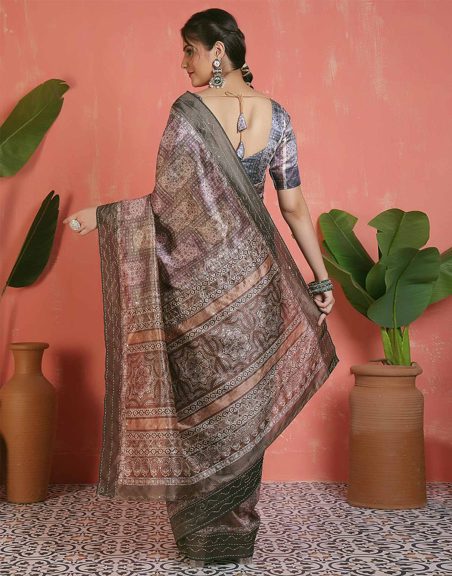 Mehandi Green Silk Printed Saree