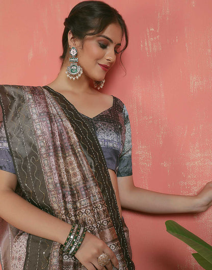 Mehandi Green Silk Printed Saree