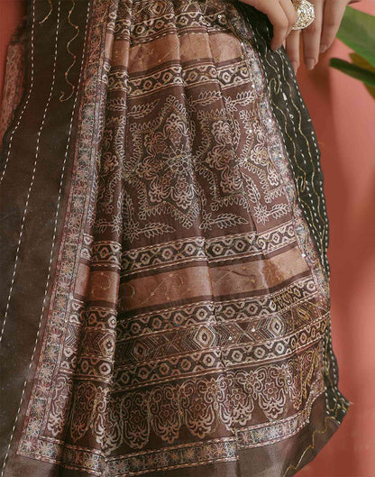 Mehandi Green Silk Printed Saree