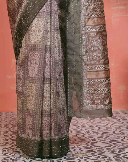 Mehandi Green Silk Printed Saree