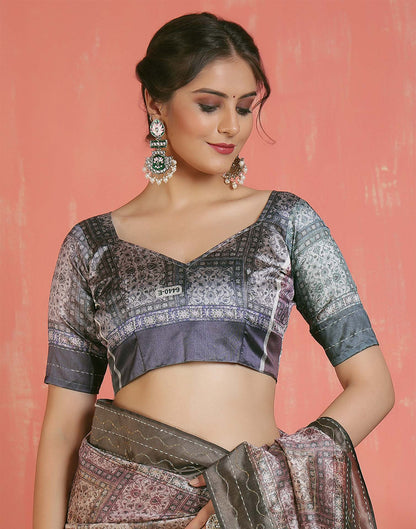 Mehandi Green Silk Printed Saree