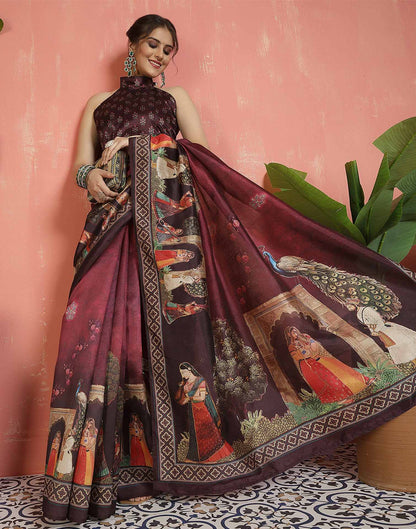 Maroon Silk Printed Saree