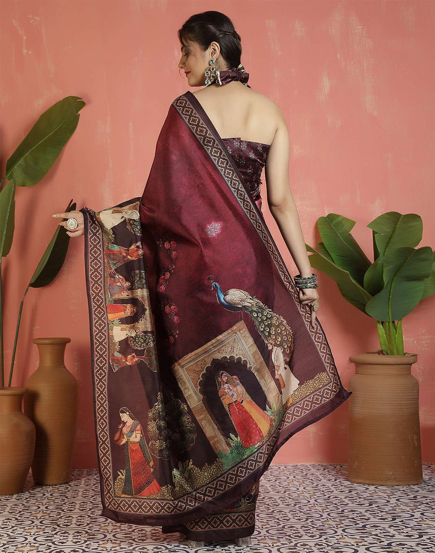 Maroon Silk Printed Saree