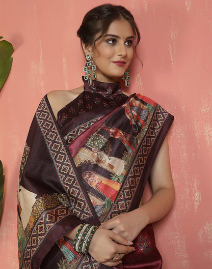 Maroon Silk Printed Saree