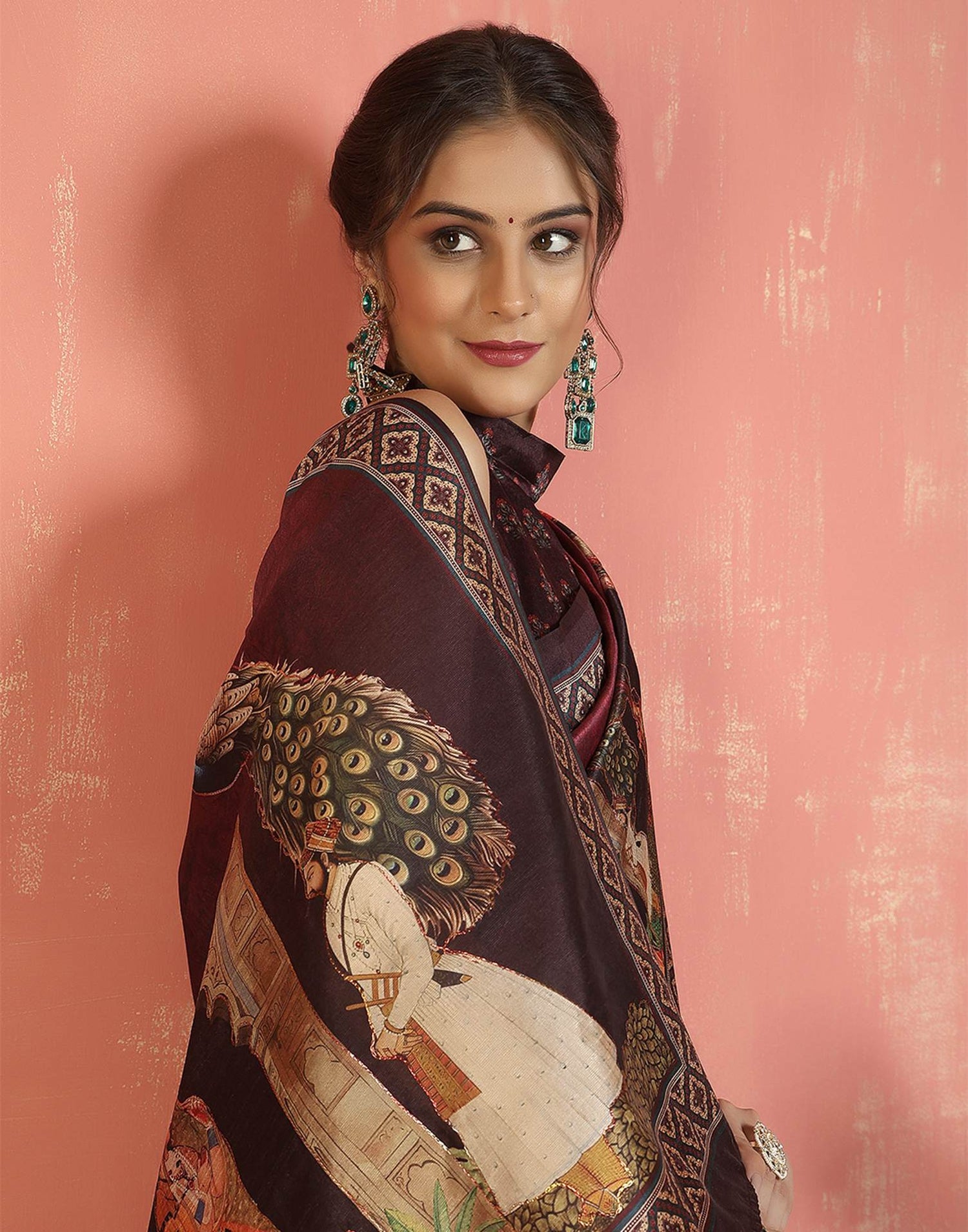 Maroon Silk Printed Saree