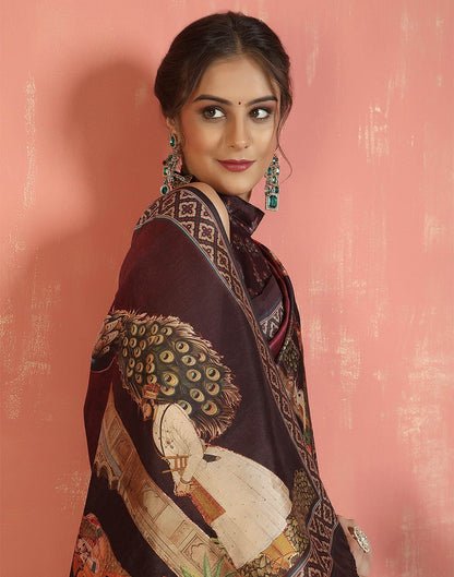 Maroon Silk Printed Saree