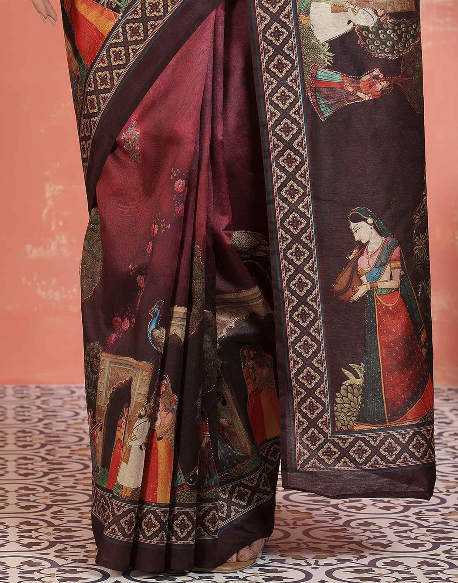 Maroon Silk Printed Saree