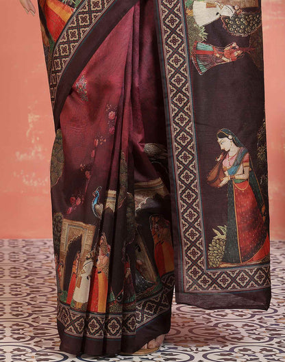 Maroon Silk Printed Saree