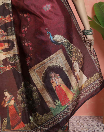 Maroon Silk Printed Saree