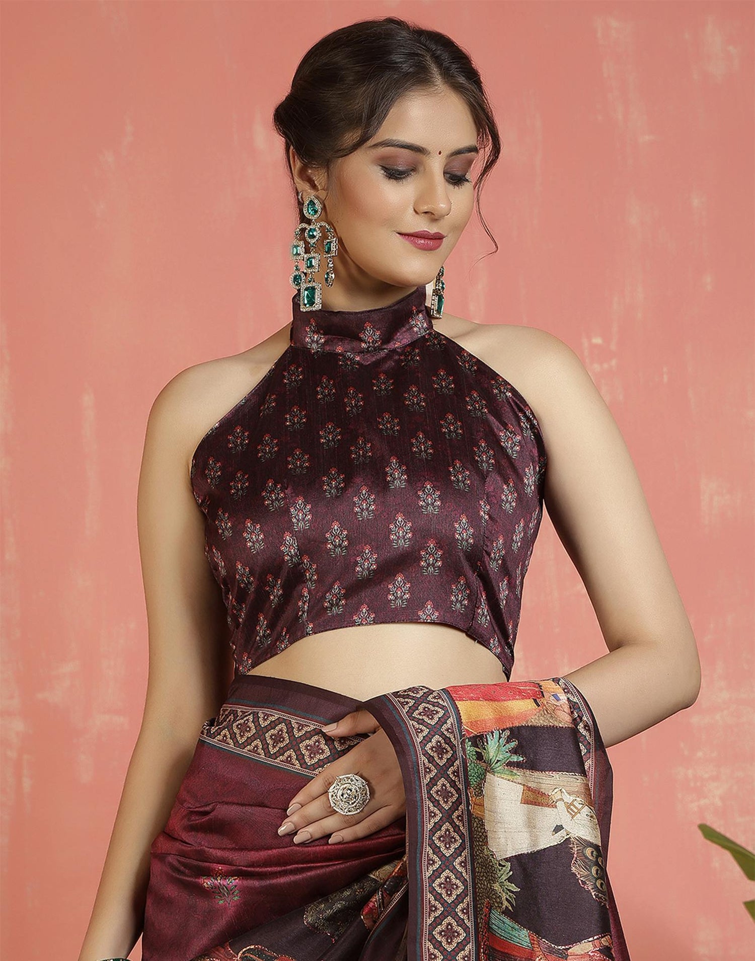 Maroon Silk Printed Saree