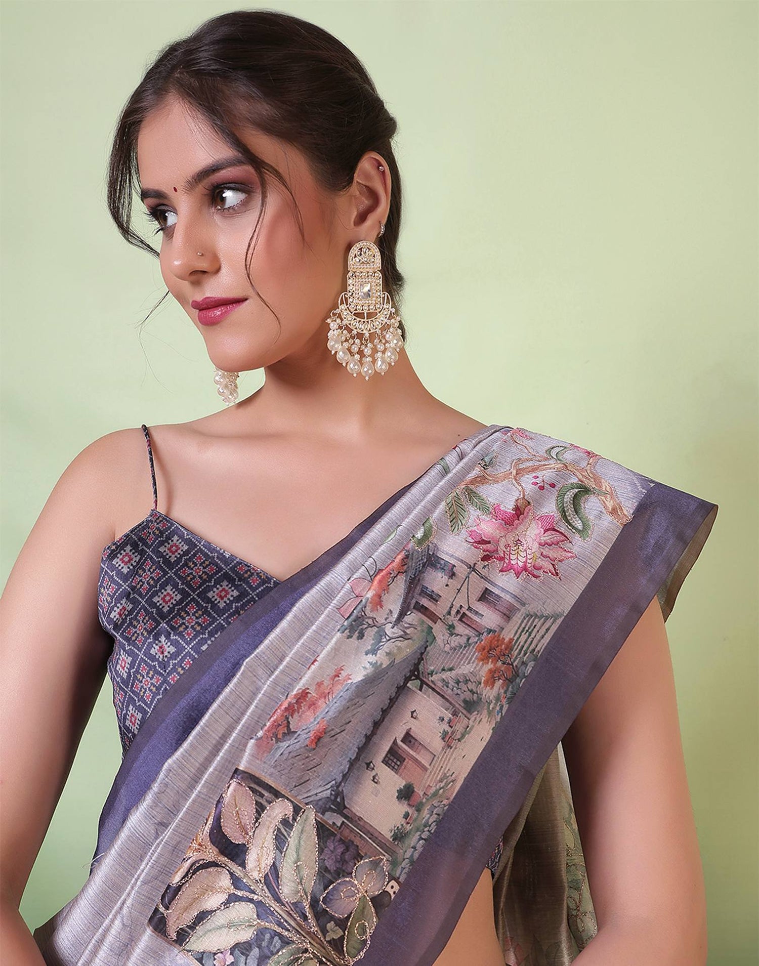 Grey Silk Printed Saree