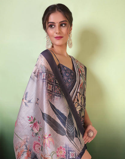 Grey Silk Printed Saree