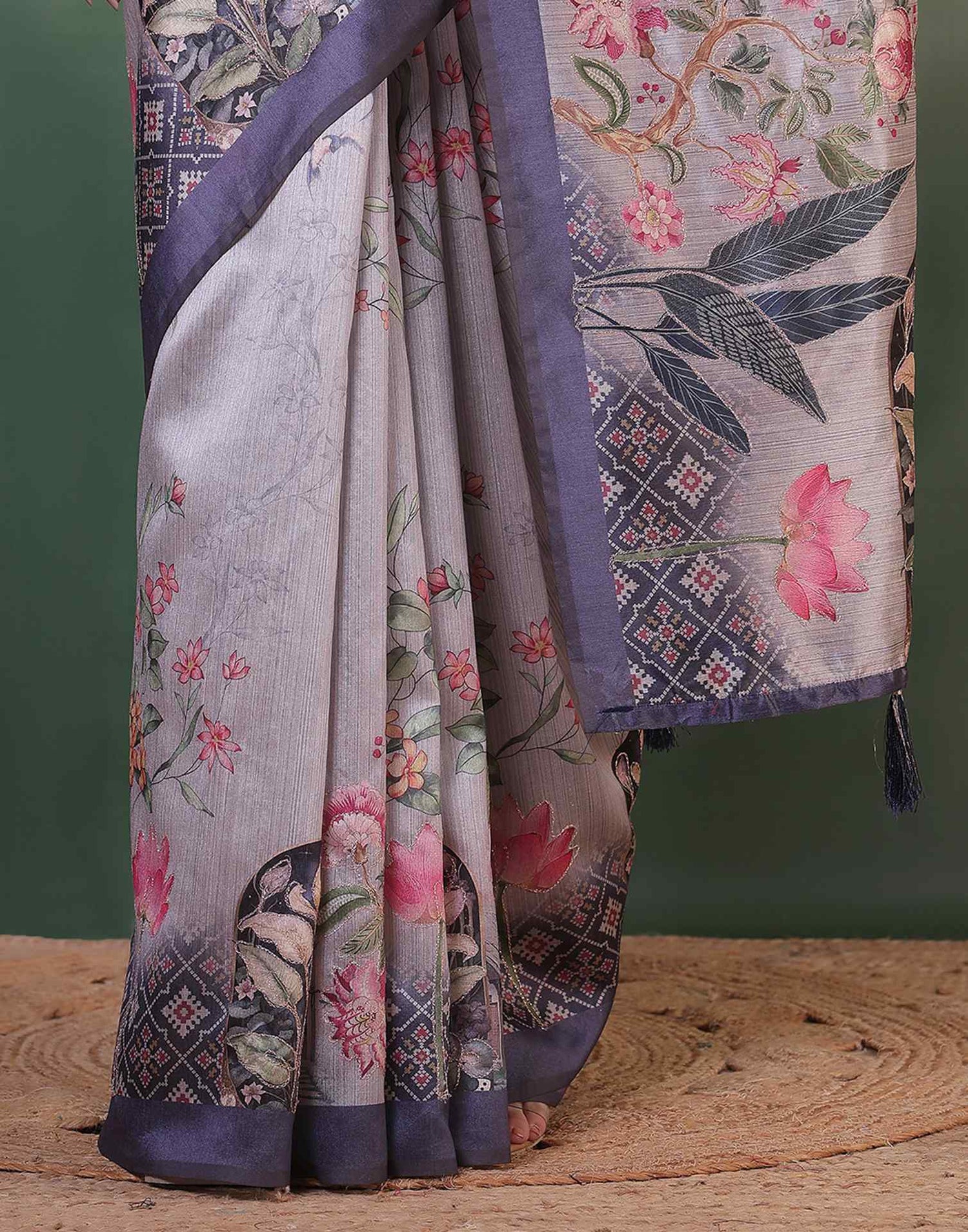 Grey Silk Printed Saree
