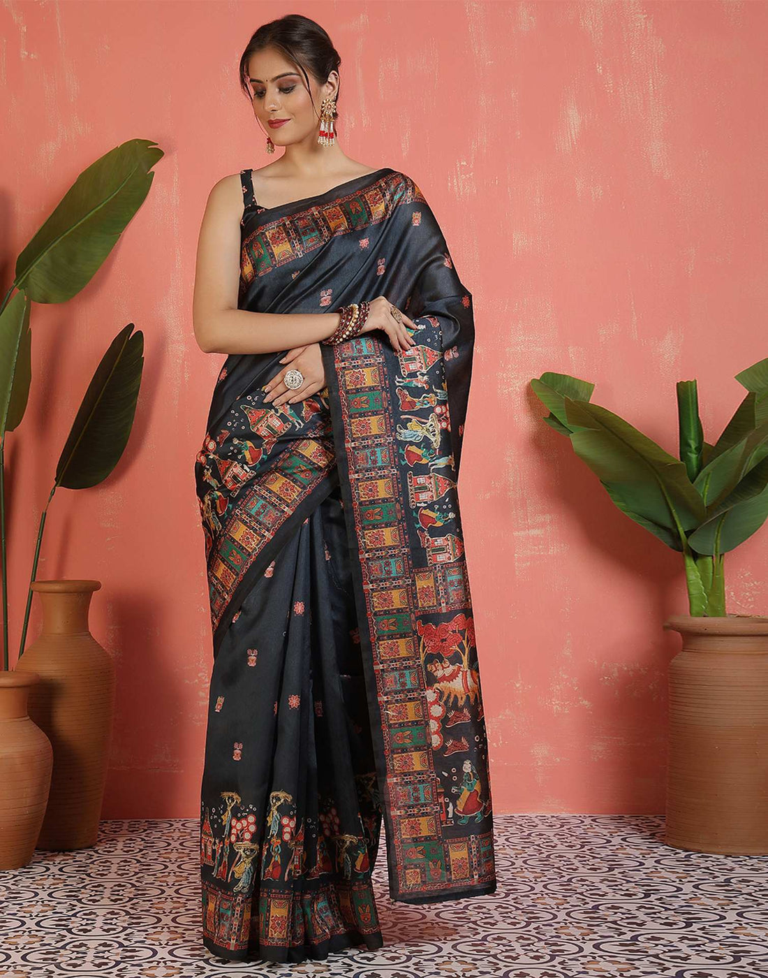 Black Silk Printed Saree
