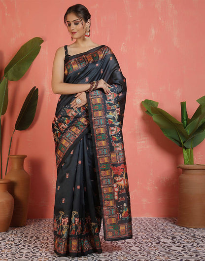 Black Silk Printed Saree