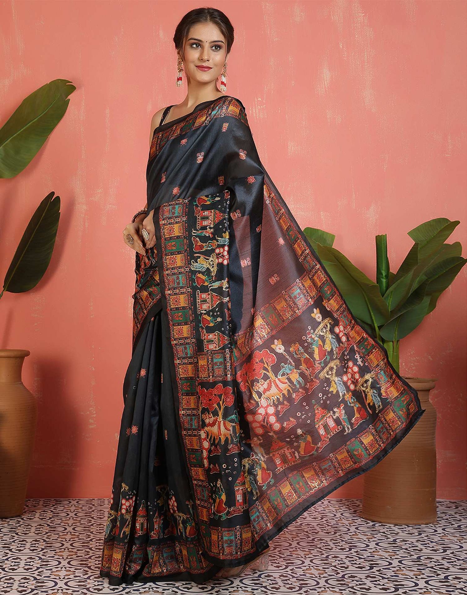 Black Silk Printed Saree
