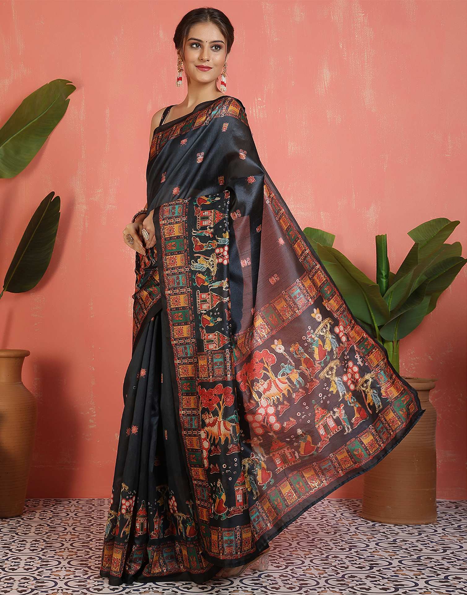 Black Silk Printed Saree