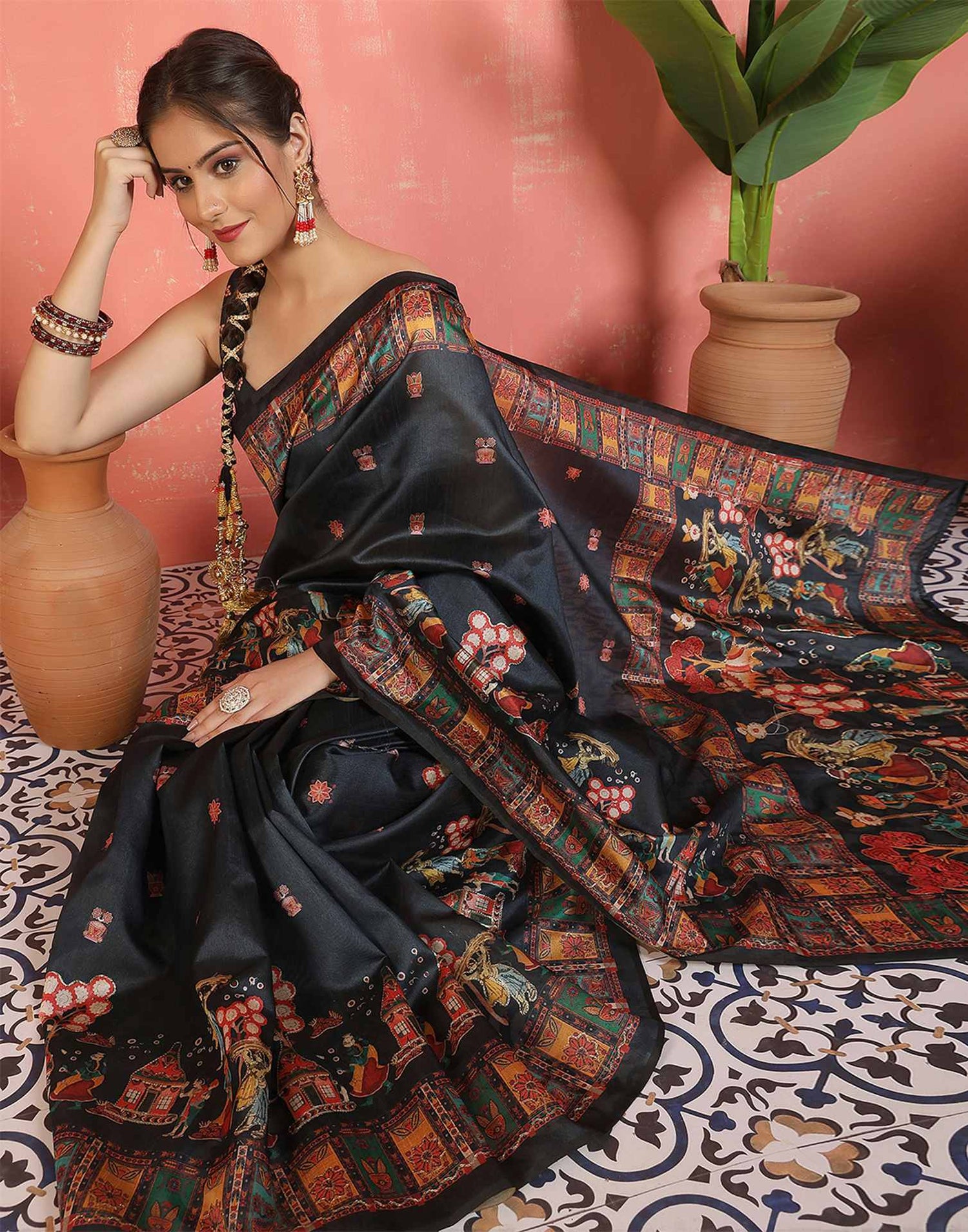 Black Silk Printed Saree