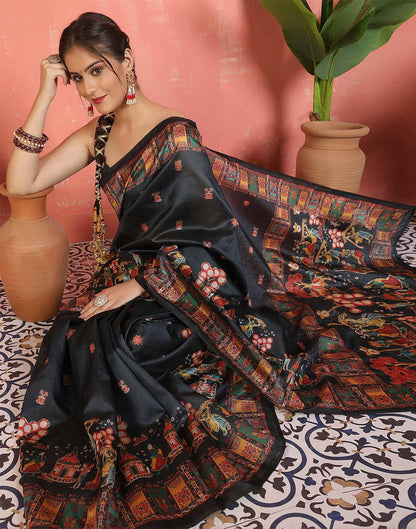 Black Silk Printed Saree