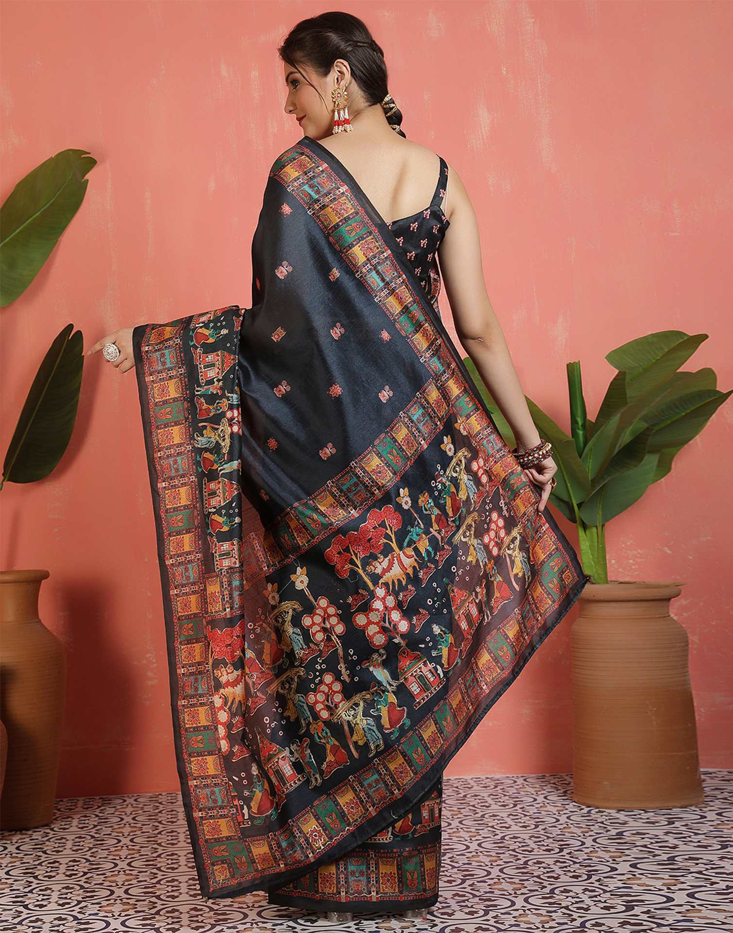 Black Silk Printed Saree