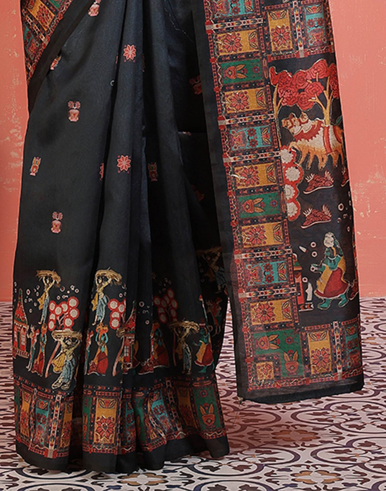 Black Silk Printed Saree