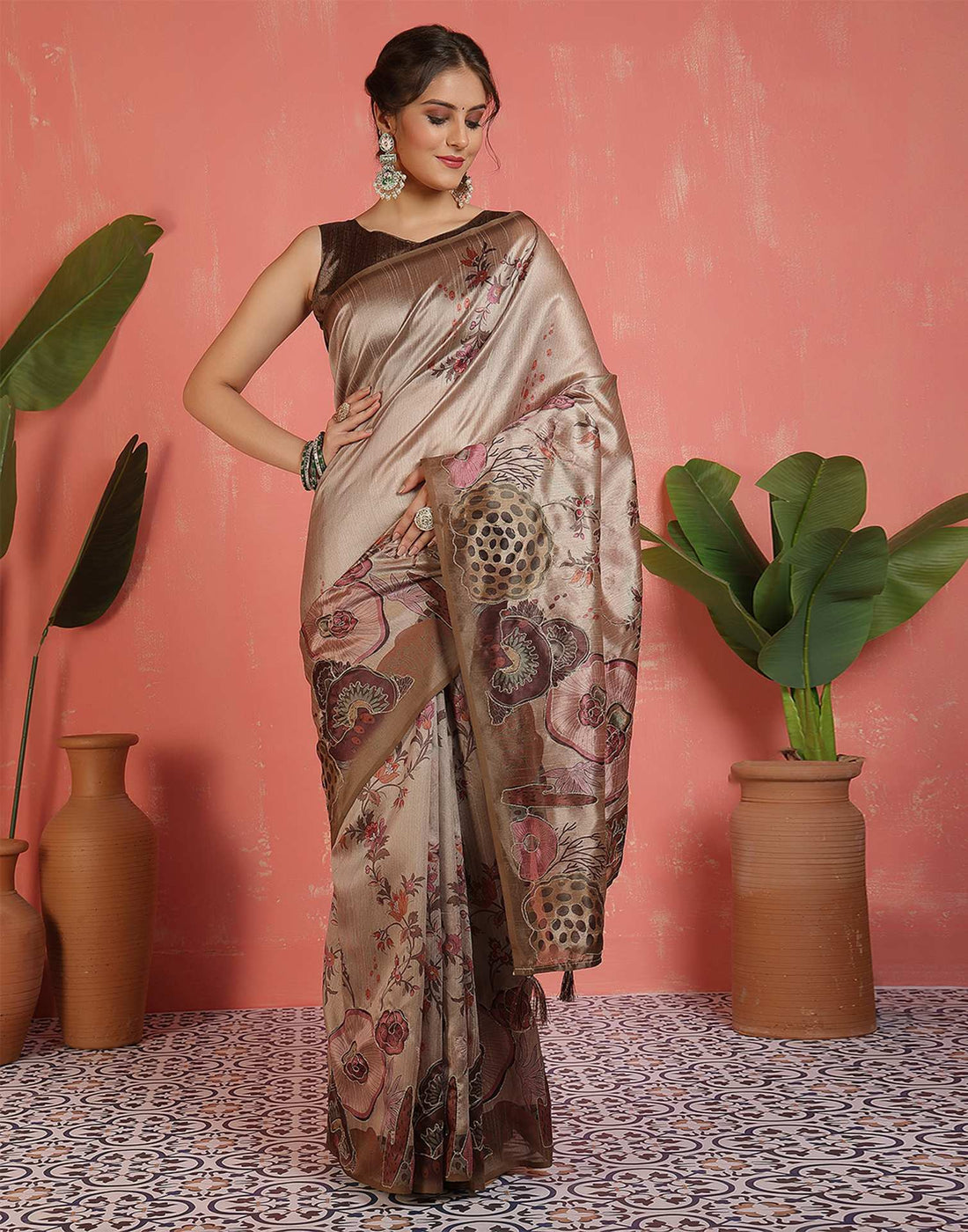 Mauve Silk Printed Saree