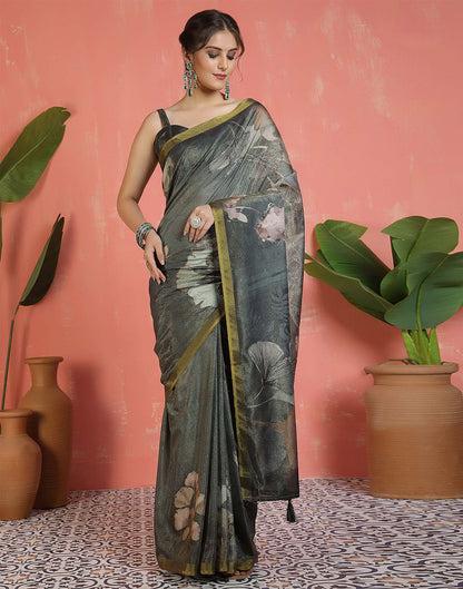 Dark Green Shimmer Printed Saree