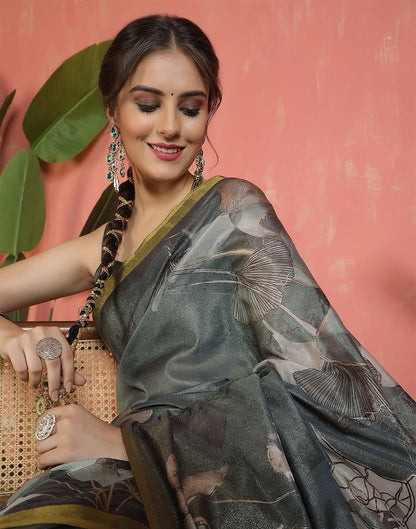 Dark Green Shimmer Printed Saree