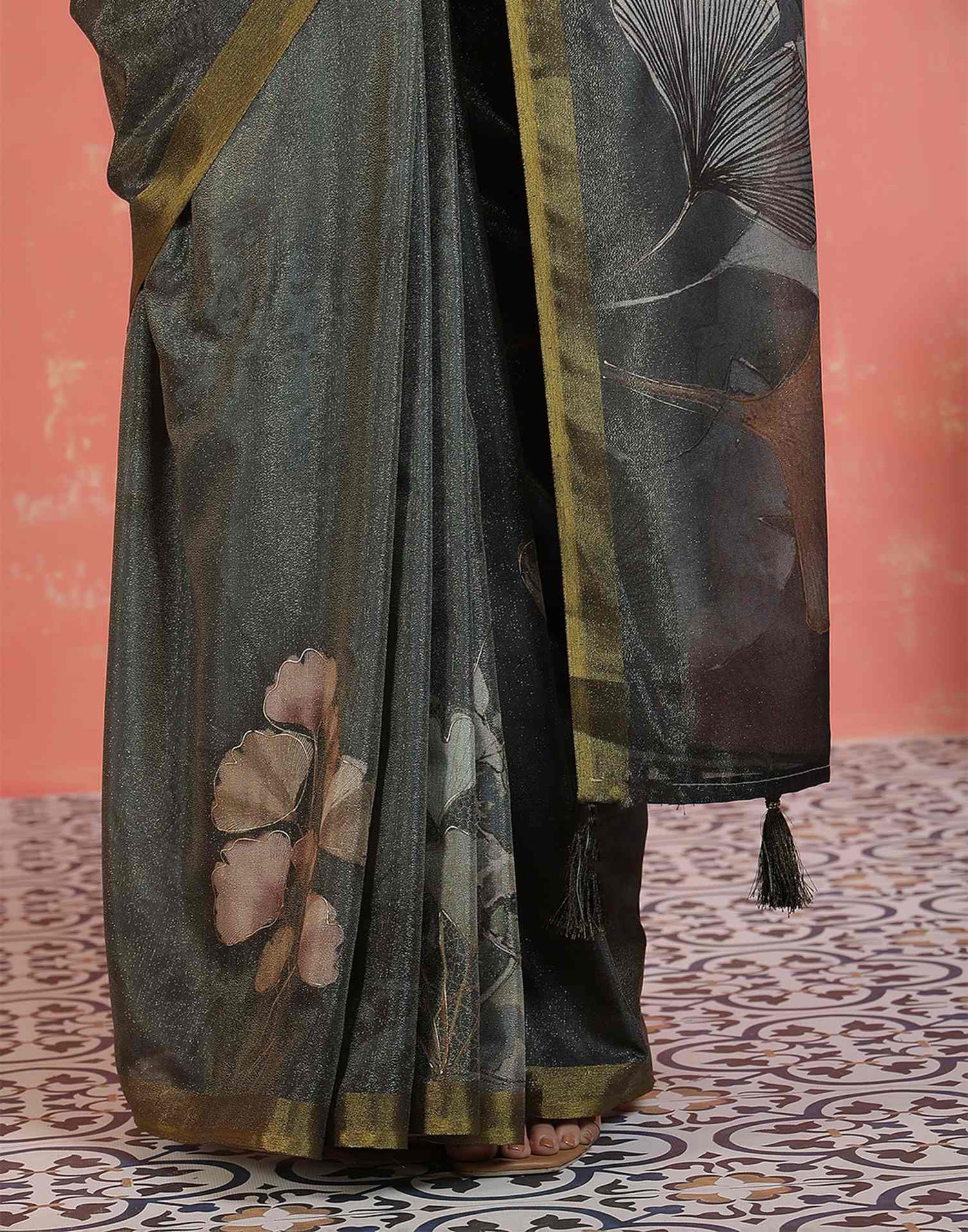 Dark Green Shimmer Printed Saree