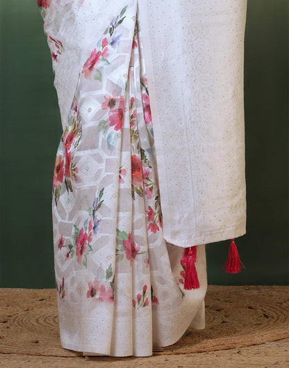 White Chanderi Woven Swarovski Saree