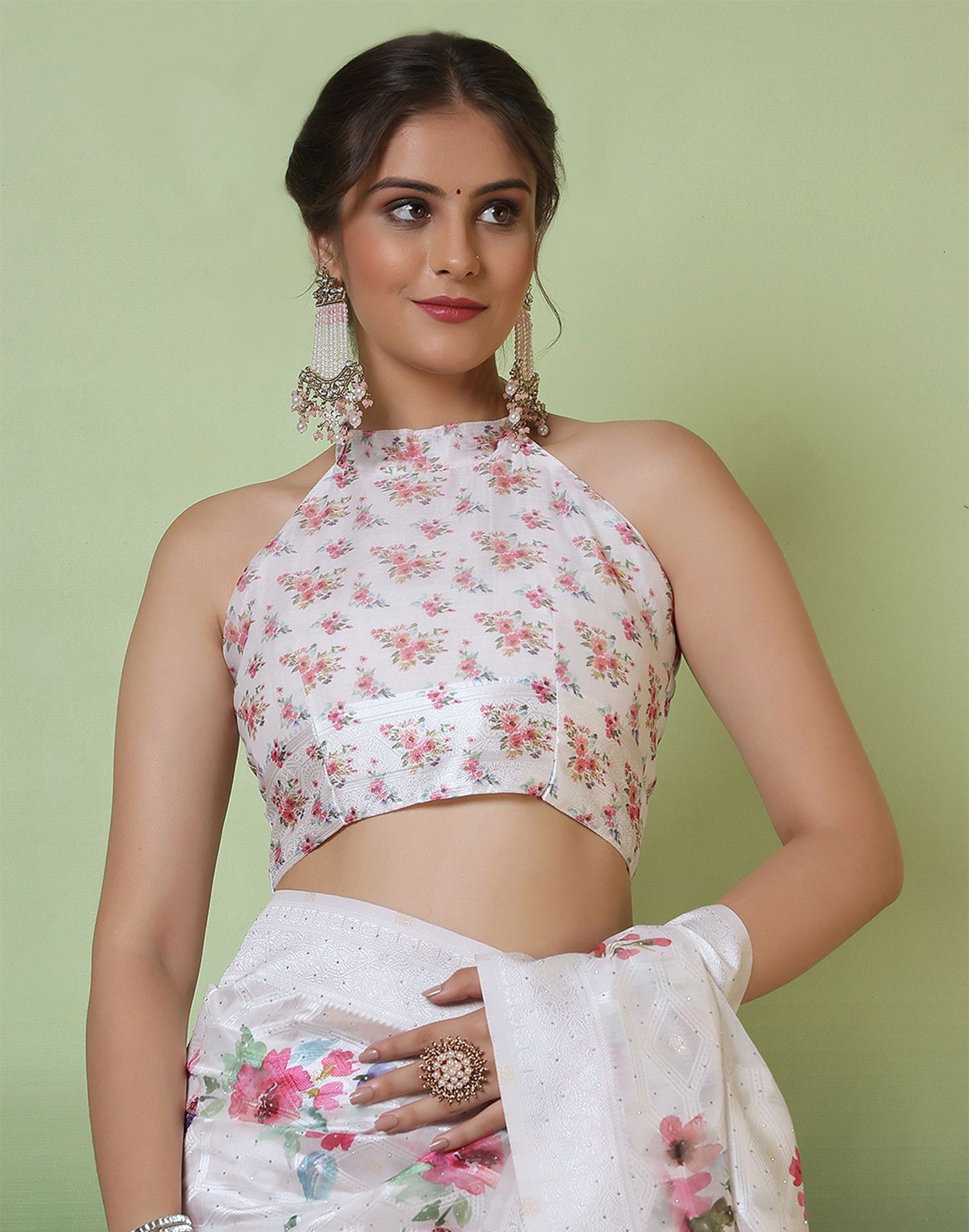 White Chanderi Woven Swarovski Saree